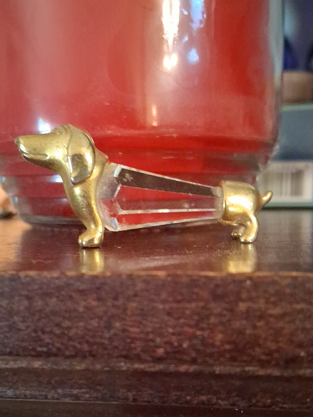 Vintage Swarovski Gold-Tone & Clear Crystal Dachshund Figurine